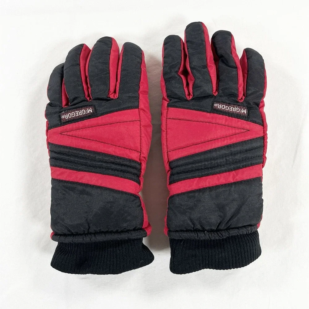 Vintage 1970s McGregor Taslan Ski Gloves Red Black Insulated Youth Large 10 12